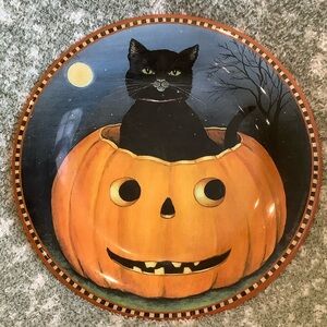 Halloween Black  Cat in Pumpkin Serveware Plate 9” RS melamine